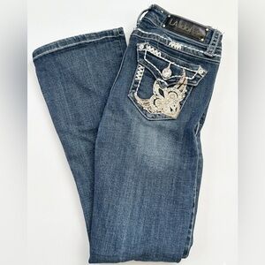 L.A. idol Women's Embellished Boot Cut Jeans - Blue with Silver Accents
